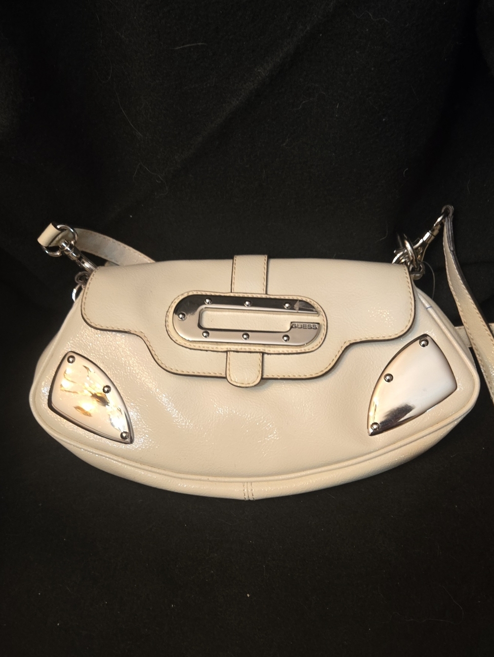 Guess White Leather Shoulder/Crossbody Bag with Silver Accents
